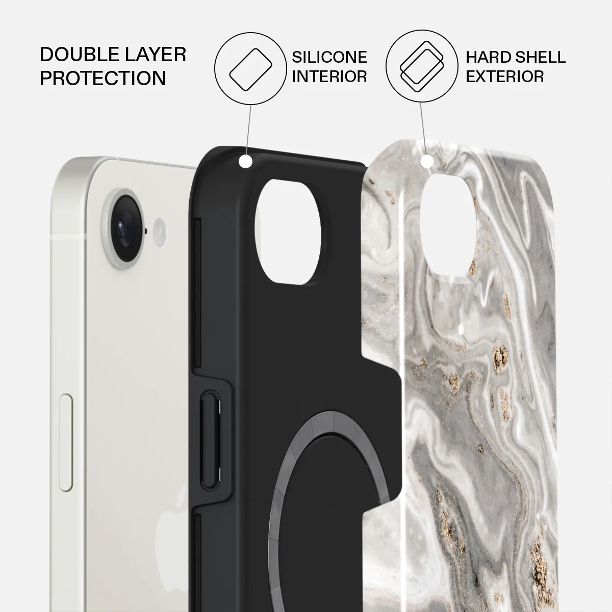 Snowstorm - Grey Marble iPhone 17e Case - Image 2