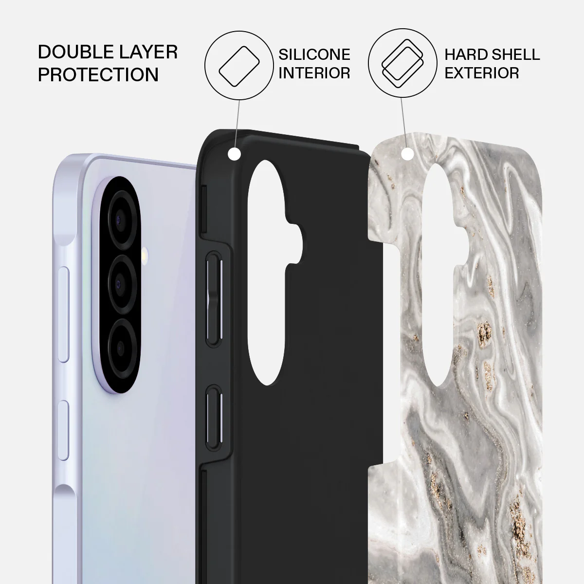 Snowstorm - Grey Marble Samsung Galaxy A37 5G Case - Image 2