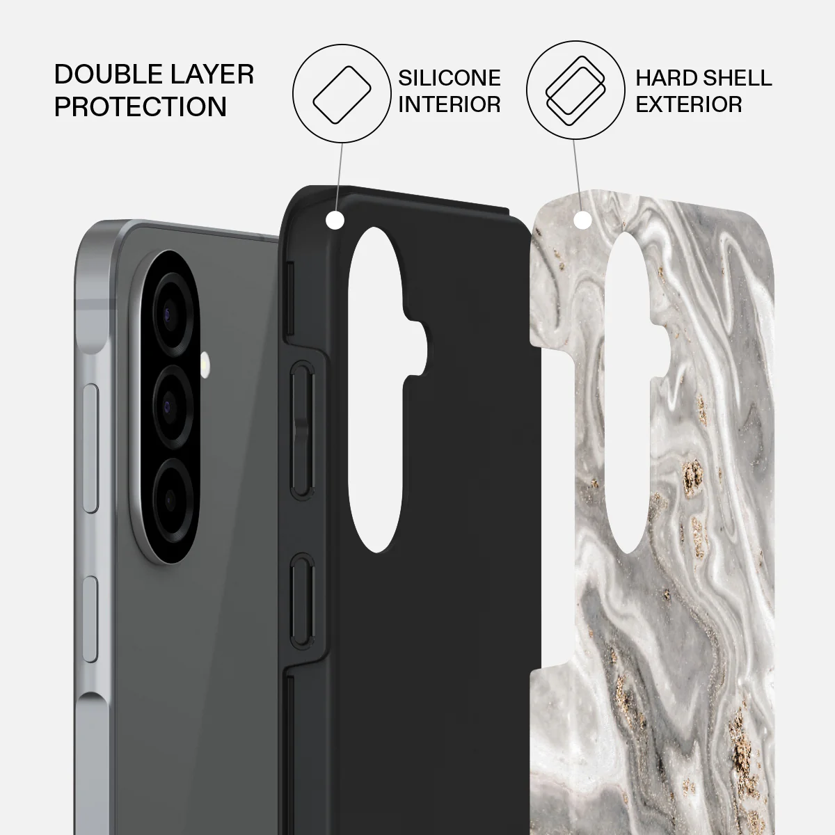 Snowstorm - Grey Marble Samsung Galaxy A57 5G Case - Image 2