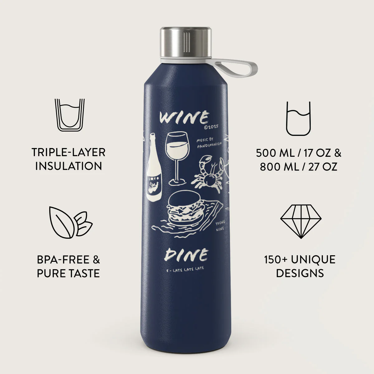 Wine & Dine - Water Bottle - Image 3